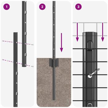 Schweißdrahtzaun mit 10 U-Posts Grau 1,5x10 m Stahl