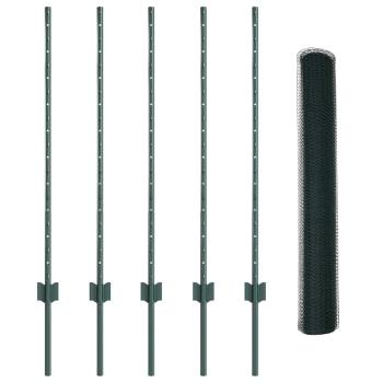 Zaunpfosten 5 Stück U-Channel Grün 100 cm Stahl, Sechseckzaun Grün 1x10 m Stahl