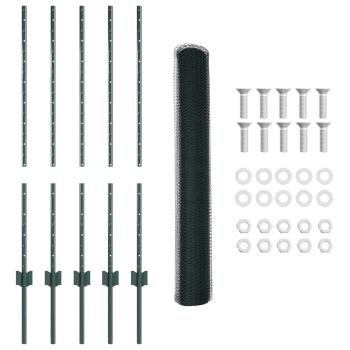Zaunpfosten 5 Stück U-Channel Grün 100 cm Stahl, Sechseckzaun Grün 1x10 m Stahl