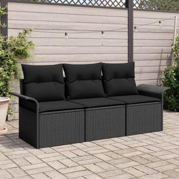 ARDEBO.de - 3-teiliges Garten-Sofa-Set mit Kissen Schwarz Poly-Rattan