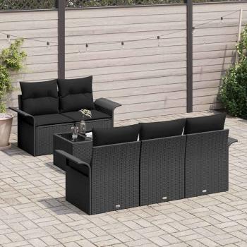 6-teiliges Garten Sofa Set mit Kissen Schwarz Poly Rattan