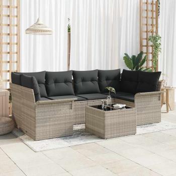 ARDEBO.de - 7-teiliges Garten-Sofa-Set mit Kissen Hellgrau Poly-Rattan