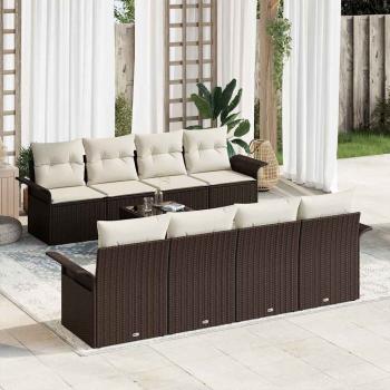 ARDEBO.de - Gartensofa-set mit Kissen 9 pcs Braun Poly-Rattan