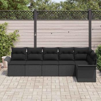 6-Teiliges Garten Sofa Set mit Kissen Schwarz Poly Rattan