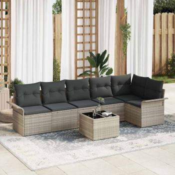 ARDEBO.de - 7-teiliges Garten-Sofa-Set mit Kissen Grau Poly Rattan