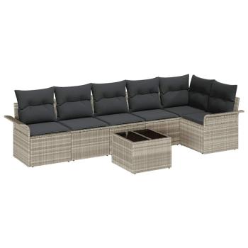 Gartensofa-set mit Kissen 7 pcs Hellgrau Poly-Rattan