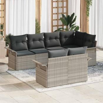 ARDEBO.de - 7-teiliges Garten Sofa Set mit Kissen Hellgrau Poly Rattan
