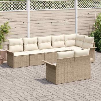 8-teilige Garten Sofa Set mit Kissen Beige Poly Rattan