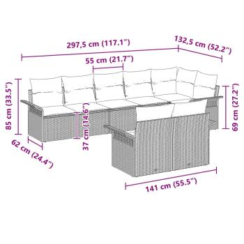 8-teiliges Garten-Sofa-Set mit Kissen in Hellgrau aus Poly-Rattan