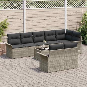 9-teilige Garten Sofa Set mit Kissen Graues Poly Rattan