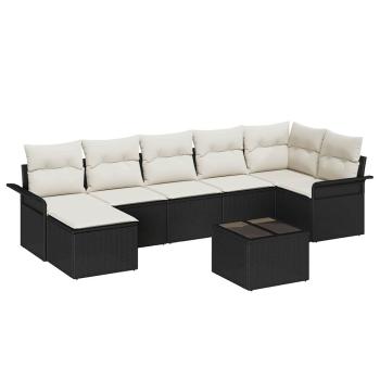 Gartensofa-set mit Kissen 8 pcs Schwarz Poly-Rattan
