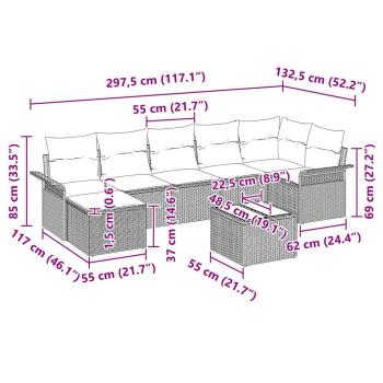 8-teiliges Garten-Sofaset mit Kissen Beige Poly Rattan