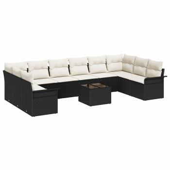 10-teiliges Garten-Sofa-Set mit Kissen Braun Poly Rattan