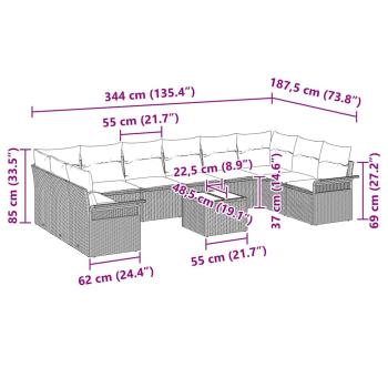 11-teiliges Garten Sofa Set mit Kissen Beige Poly-Rattan