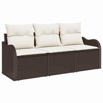 3-teiliges Garten Sofa Set mit Kissen Braun Poly Rattan