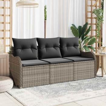 ARDEBO.de - 3-teiliges Garten Sofa Set mit Kissen Grau Poly Rattan