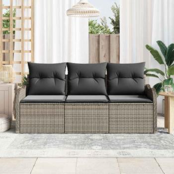 3-teiliges Garten Sofa Set mit Kissen Grau Poly Rattan