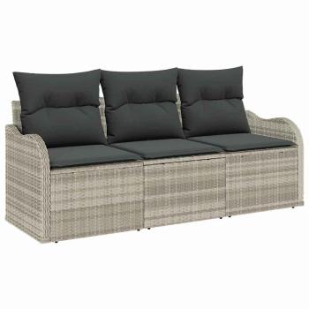 3-teiliges Garten-Sofa-Set mit Kissen Hellgrau Poly-Rattan