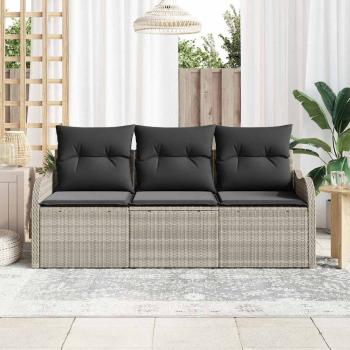 3-teiliges Garten-Sofa-Set mit Kissen Hellgrau Poly-Rattan
