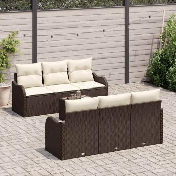 7-teiliges Garten-Sofa-Set mit Kissen in braunem Poly-Rattan