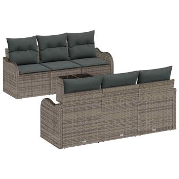 7-teiliges Garten Sofa Set mit Kissen Grau Poly Rattan