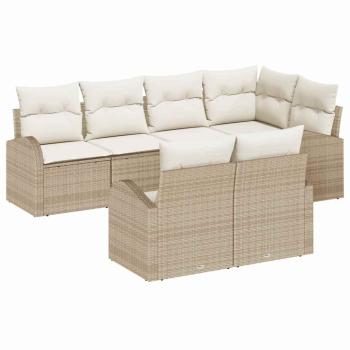 7-teiliges Garten Sofa Set mit Kissen Beige Poly Rattan