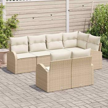 7-teiliges Garten Sofa Set mit Kissen Beige Poly Rattan