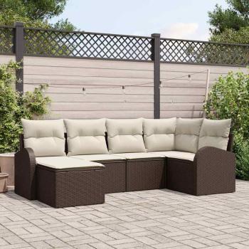 ARDEBO.de - 6-teiliges Garten Sofa Set mit Kissen Braun Poly Rattan