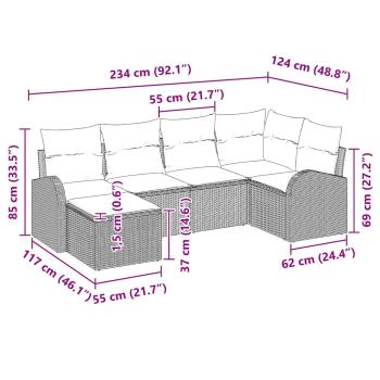 6-teiliges Garten Sofa Set mit Kissen Braun Poly Rattan