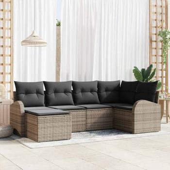 ARDEBO.de - 6-teiliges Garten-Sofa-Set mit Kissen in Grau aus Poly-Rattan