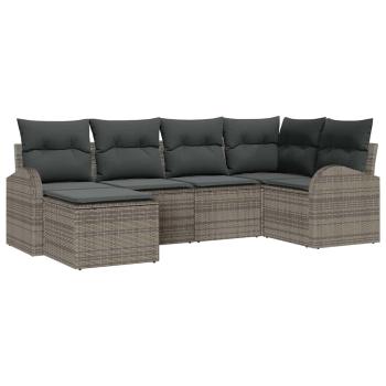 6-teiliges Garten-Sofa-Set mit Kissen in Grau aus Poly-Rattan