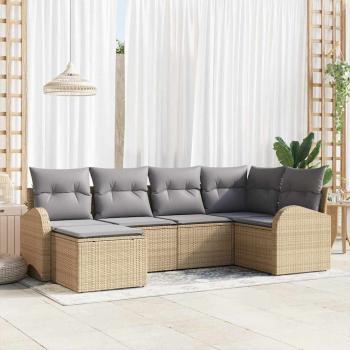 ARDEBO.de - 6-teiliges Garten Sofa Set mit Kissen Beigefarbenes Poly Rattan