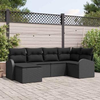 ARDEBO.de - 6-teiliges Garten Sofa Set mit Kissen Schwarz Poly Rattan