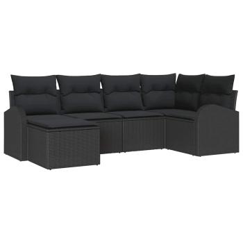 6-teiliges Garten Sofa Set mit Kissen Schwarz Poly Rattan