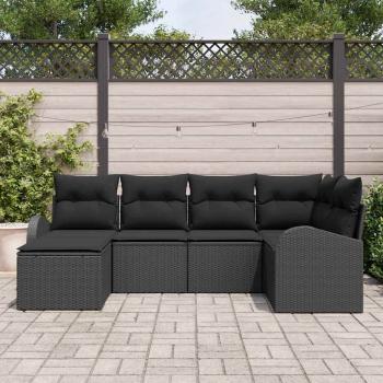 6-teiliges Garten Sofa Set mit Kissen Schwarz Poly Rattan
