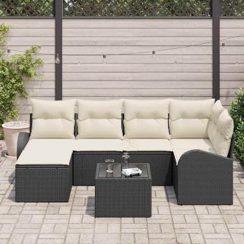 6-teiliges Garten-Sofa-Set mit Kissen Braun Poly-Rattan