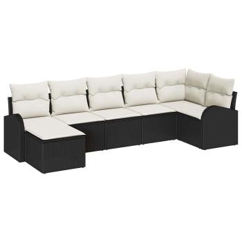 Garten Sofa Set 7-teilig Schwarz und Beige Polyethylen Rattan