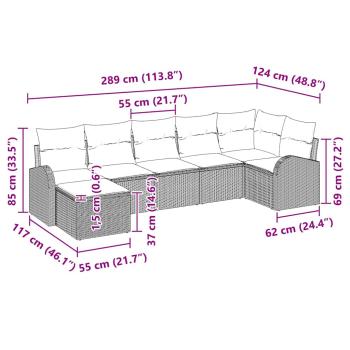 Garten Sofa Set Set von 7 Grau Rattan, Polyesterkissen
