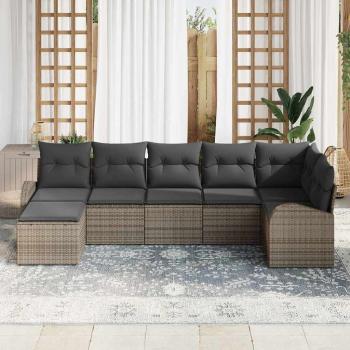 Garten Sofa Set Set von 7 Grau Rattan, Polyesterkissen