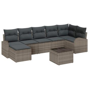 7-teiliges Garten Sofa Set mit Kissen schwarzes Poly Rattan
