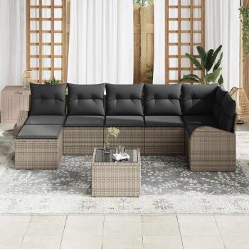7-teiliges Garten Sofa Set mit Kissen schwarzes Poly Rattan