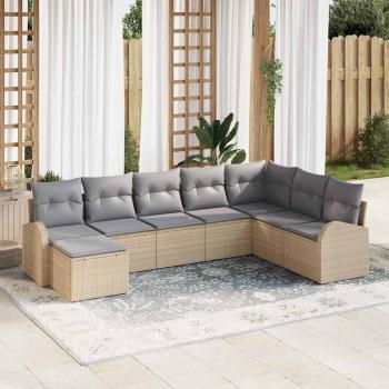 ARDEBO.de - Garten Sofaset Set aus 8 Beige Rattan und Stoff Garten Sofaset