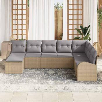 Garten Sofaset Set aus 8 Beige Rattan und Stoff Garten Sofaset