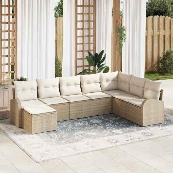 ARDEBO.de - Gartensofa-set mit Kissen 8 pcs Beige Poly Rattan