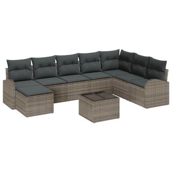 Garten-Sofa-Set 9 Teile Dunkelgrau, Braun Rattan, Polyester
