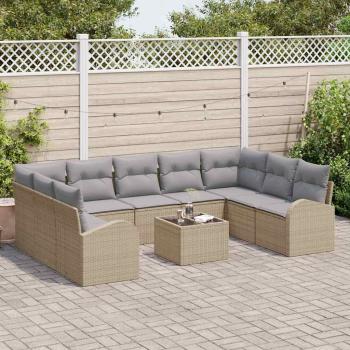 10-teiliges Garten-Sofa-Set mit Kissen Schwarz Poly Rattan