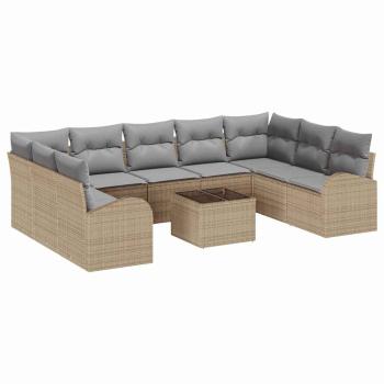 10-teiliges Garten-Sofa-Set mit Kissen Schwarz Poly Rattan