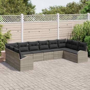 Sofa Set 10 stk. Hellgrau [Synthetisch]: Polyrattan