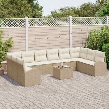 11 teiliges Garten Sofa Set mit Kissen Braun Rattan