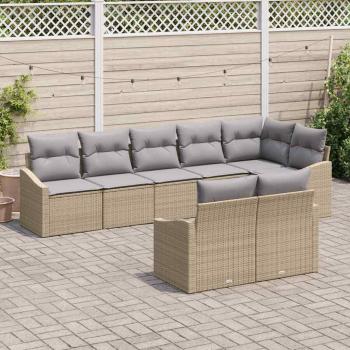 ARDEBO.de - 8-teiliges Garten Sofaset mit Kissen Beige Poly Rattan